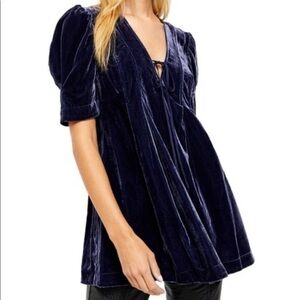 Free People Navy Velvet Blouse